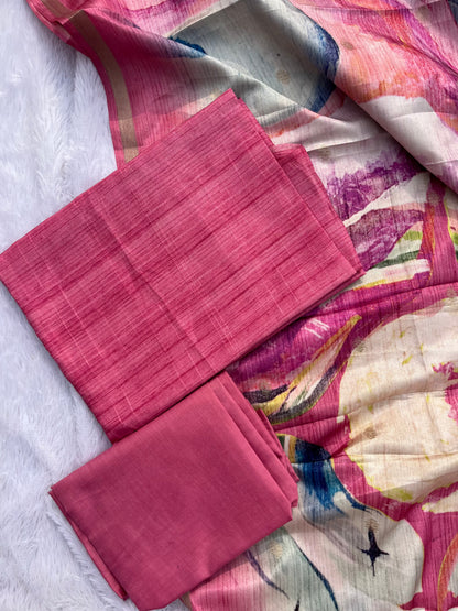 VT-357 Semi Tussar unstitched set