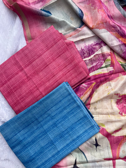 VT-357 Semi Tussar unstitched set