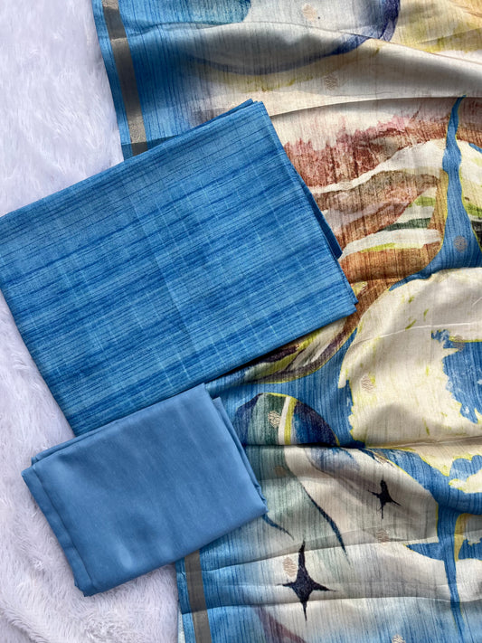 VT-357 Semi Tussar unstitched set